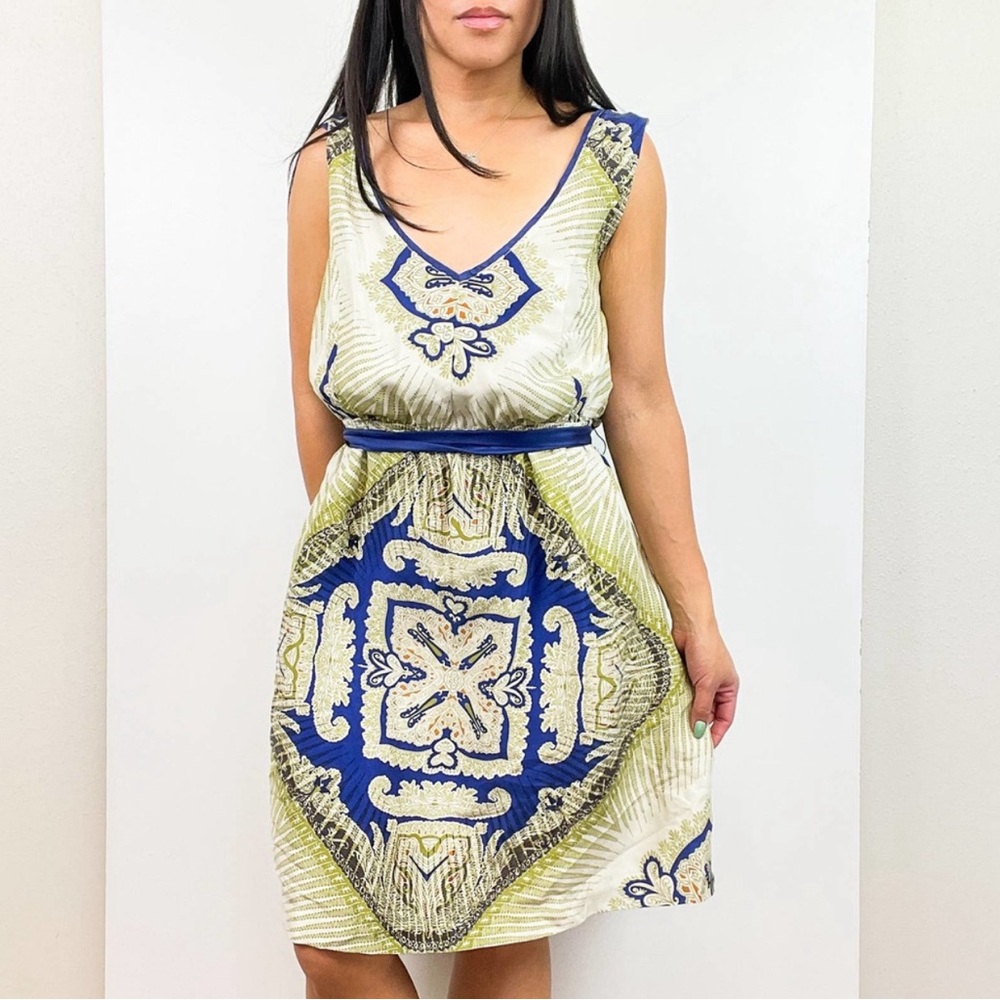 Edme & Esyllte Anthropologie Size XL Dress 100% Silk Mini A-Line w Pockets Green